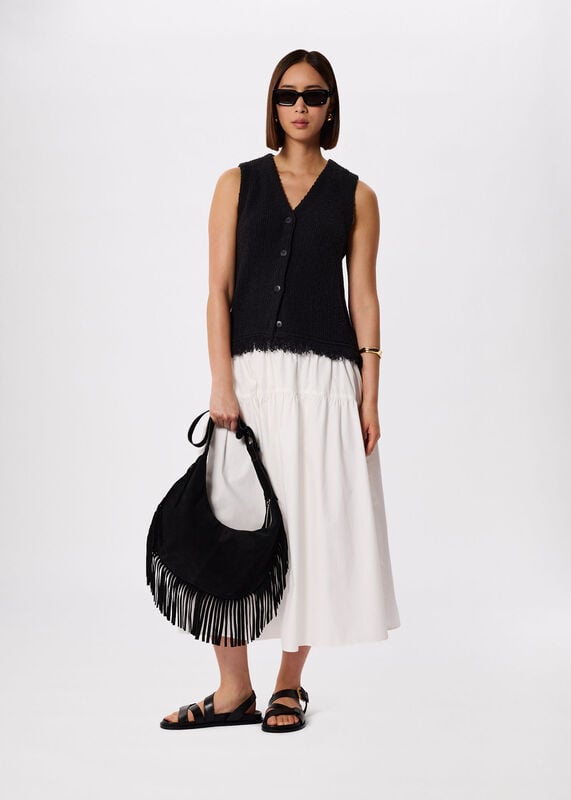 Black Cotton Boucle Fringe Tank
