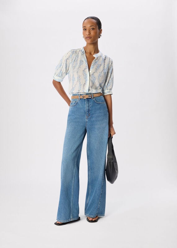 Blue Ditsy Stem Textured Shirt