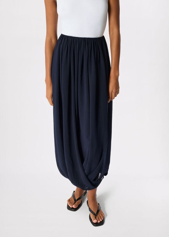 Navy Draped Bubble Hem Skirt
