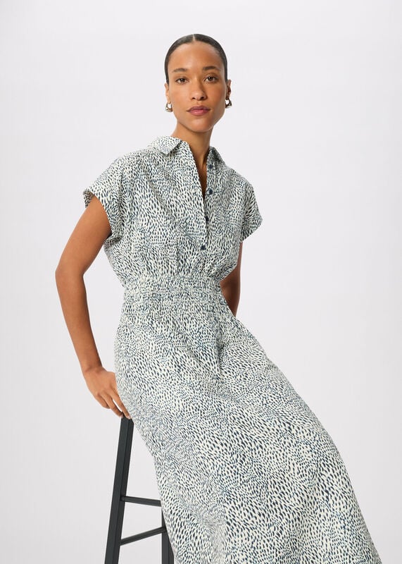 Navy Flecked Animal Collared Dress