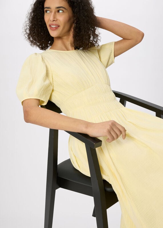 Butter Gathered Textured Midi Dress