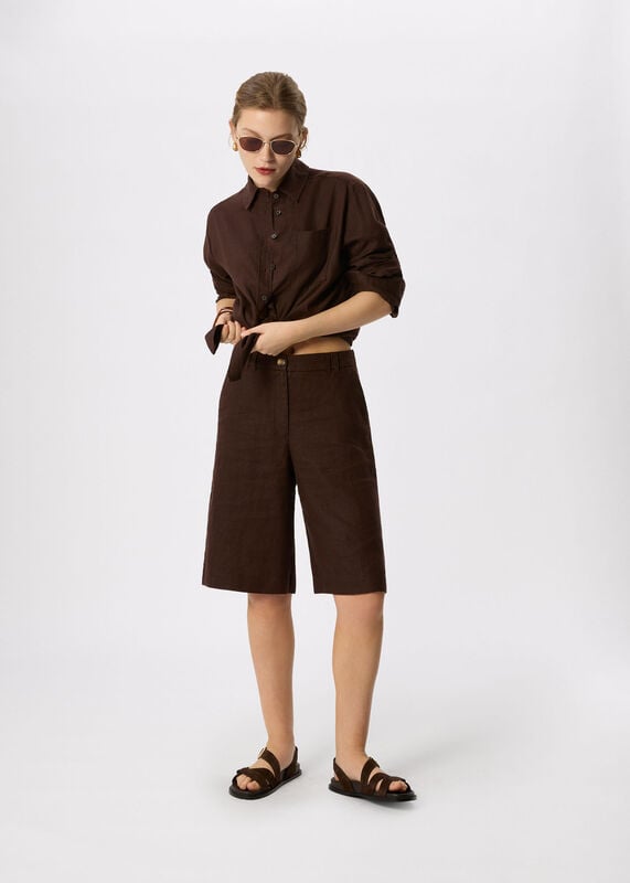 Brown Linen Bermuda Short