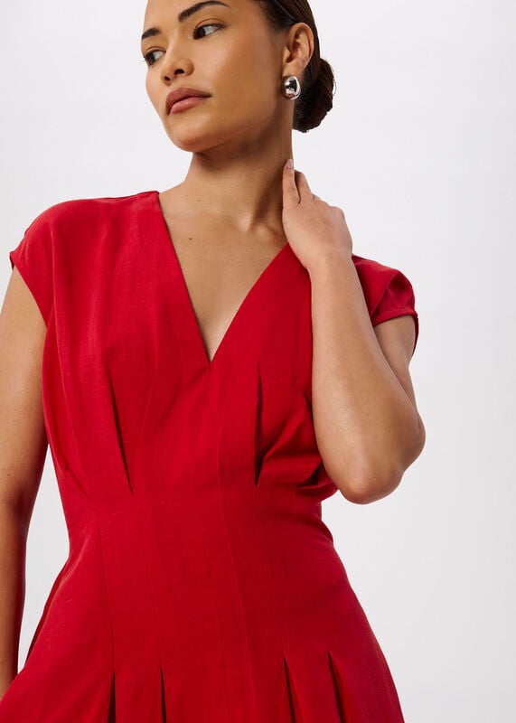 Red Petite Panel Linen Blend Dress