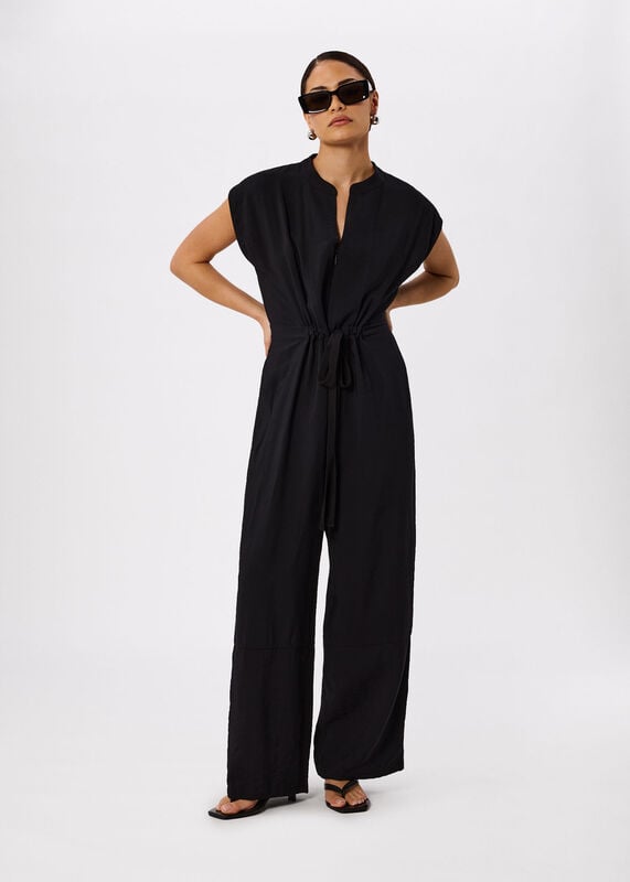 Black Petite Sleeveless Drawstring Jumpsuit