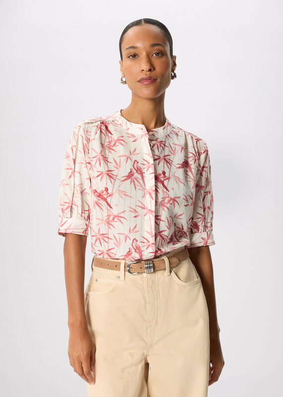 Pink Tropical Bird Textured Shirt