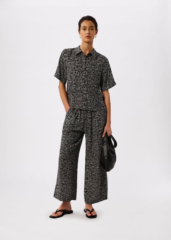 Black Woven Grid Crop Trouser